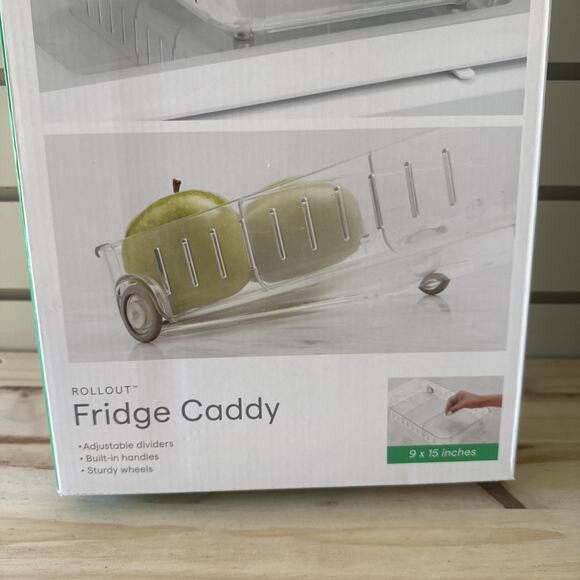 YouCopia RollOut Fridge Caddy BPA-Free Clear Rolling 9" Wide, - Picture 3 of 12